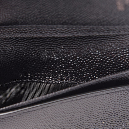 Saint Laurent Grain De Poudre Matelasse Chevron Monogram Compact Zip Around Wallet Black 7 of 11