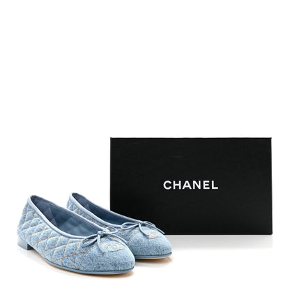 Chanel Denim Quilted CC Cap Toe CC Ballerina Flats 40 Light Blue 10 of 10