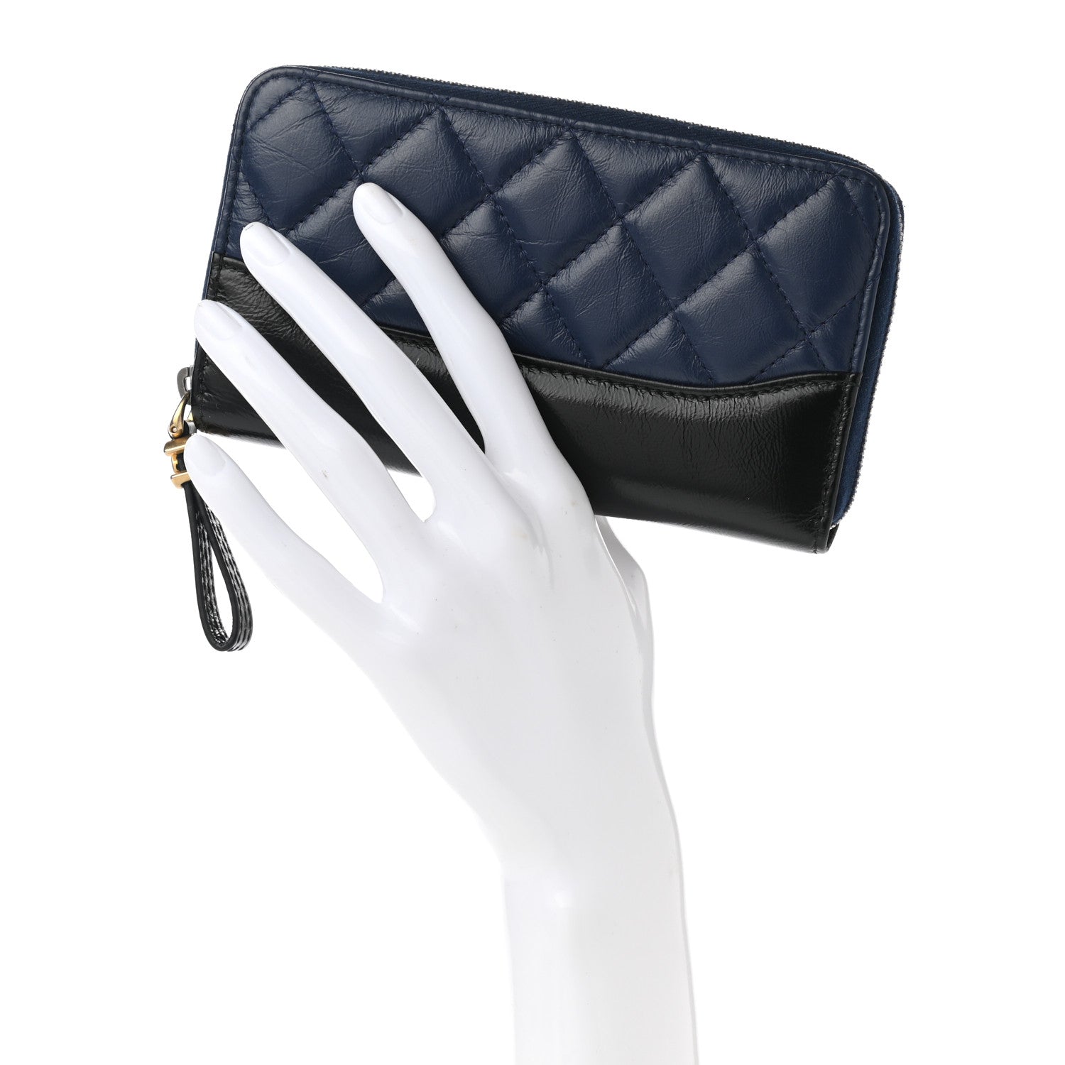Chanel Aged Calfskin Quilted Small Gabrielle Zip Around Wallet Blue Black 2 of 8