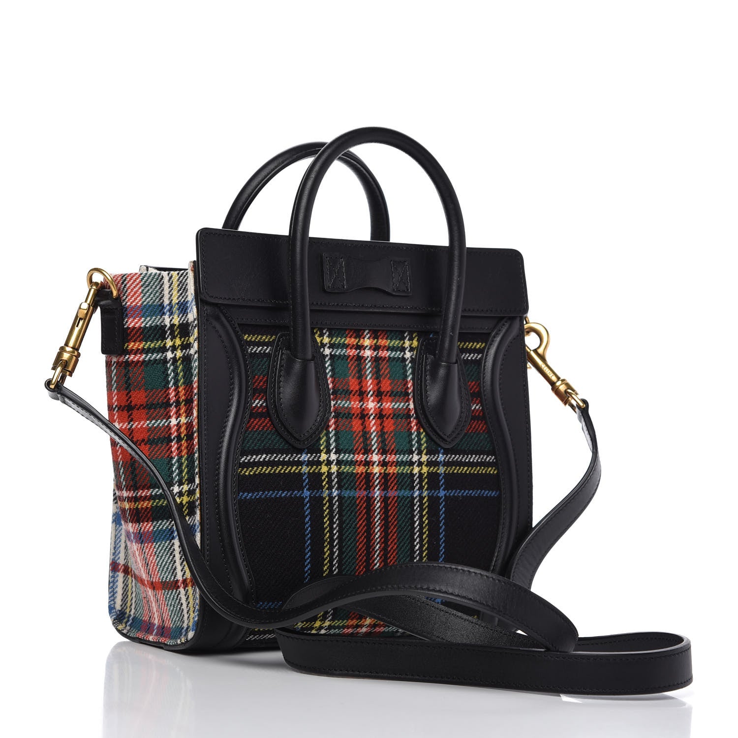 Celine Tartan Calfskin Nano Luggage Red Black 3 of 13