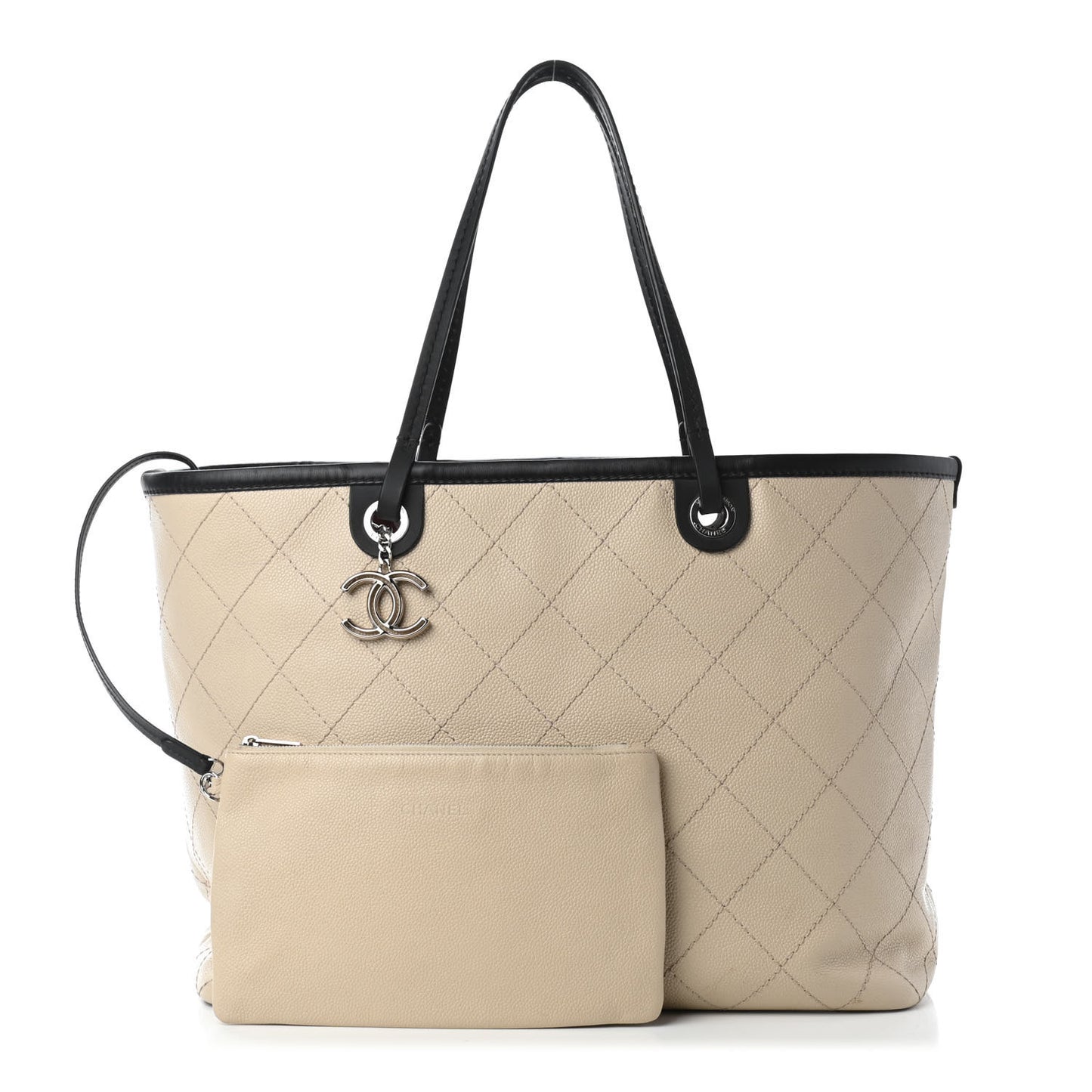 Grained Calfskin Large Fever Shopping Tote Beige