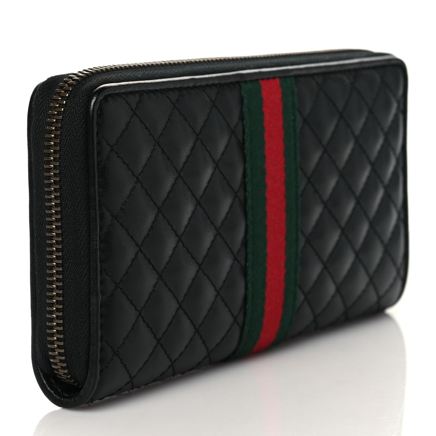Calfskin Web Trapuntata GG Zip Around Wallet Black