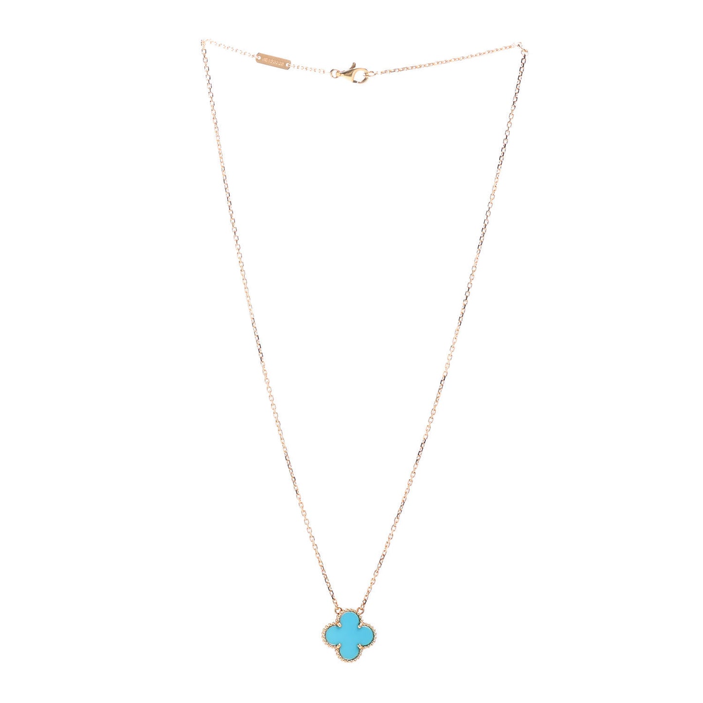 18K Yellow Gold Turquoise Vintage Alhambra Pendant Necklace
