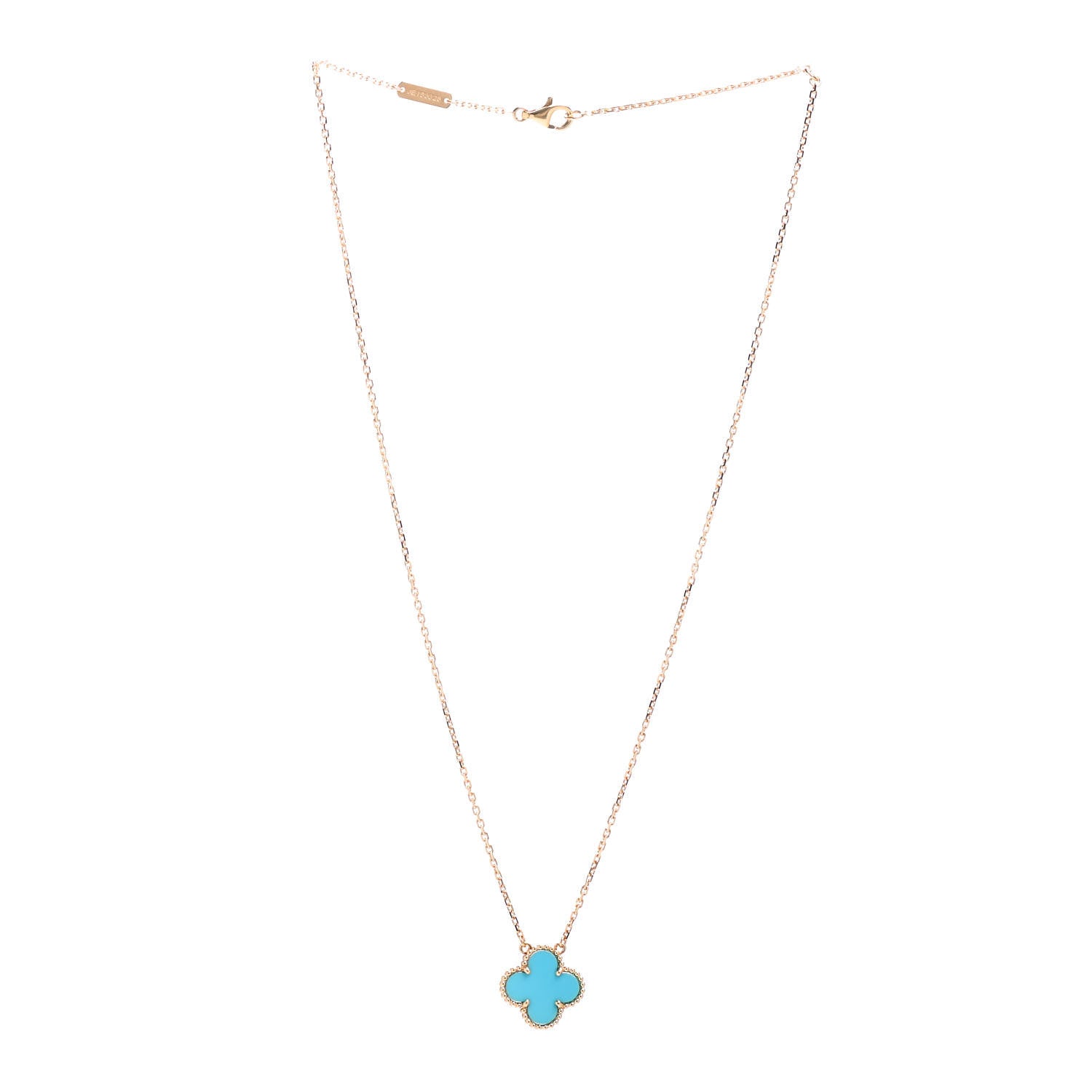 Van Cleef & Arpels 18K Yellow Gold Turquoise Vintage Alhambra Pendant Necklace 2 of 3