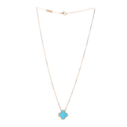 Van Cleef & Arpels 18K Yellow Gold Turquoise Vintage Alhambra Pendant Necklace 2 of 3