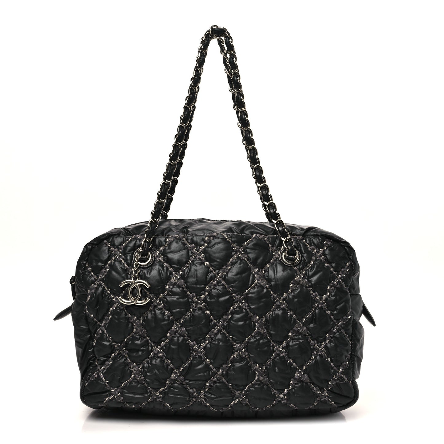 Nylon Quilted Tweed Stitch Bubble Camera Case Black