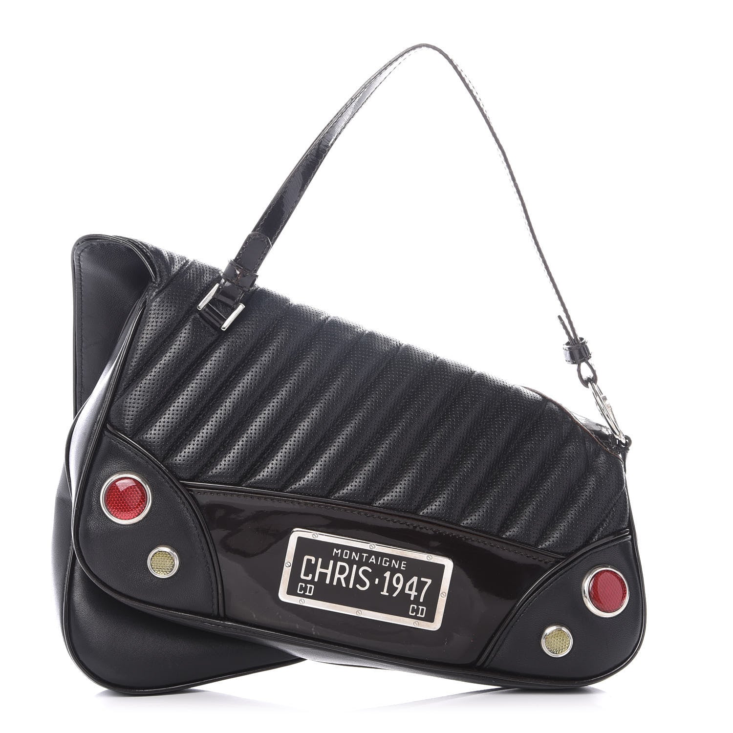 Christian Dior Leather Perforated Trailer Trash Handbag Black 1 of 14