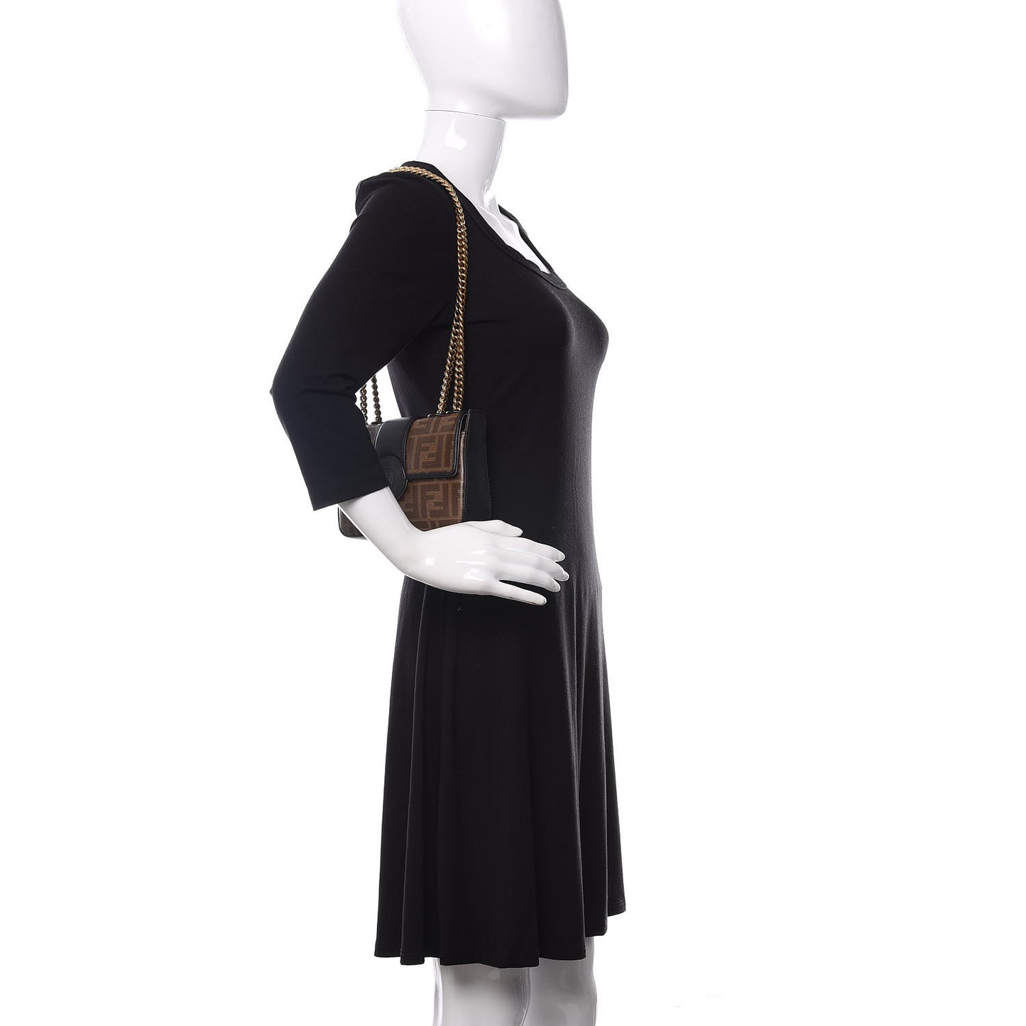 Glazed Fabric Vitello Century FF 1974 Stamp Patch Mini Double F Crossbody Bag Mogano Panna Black