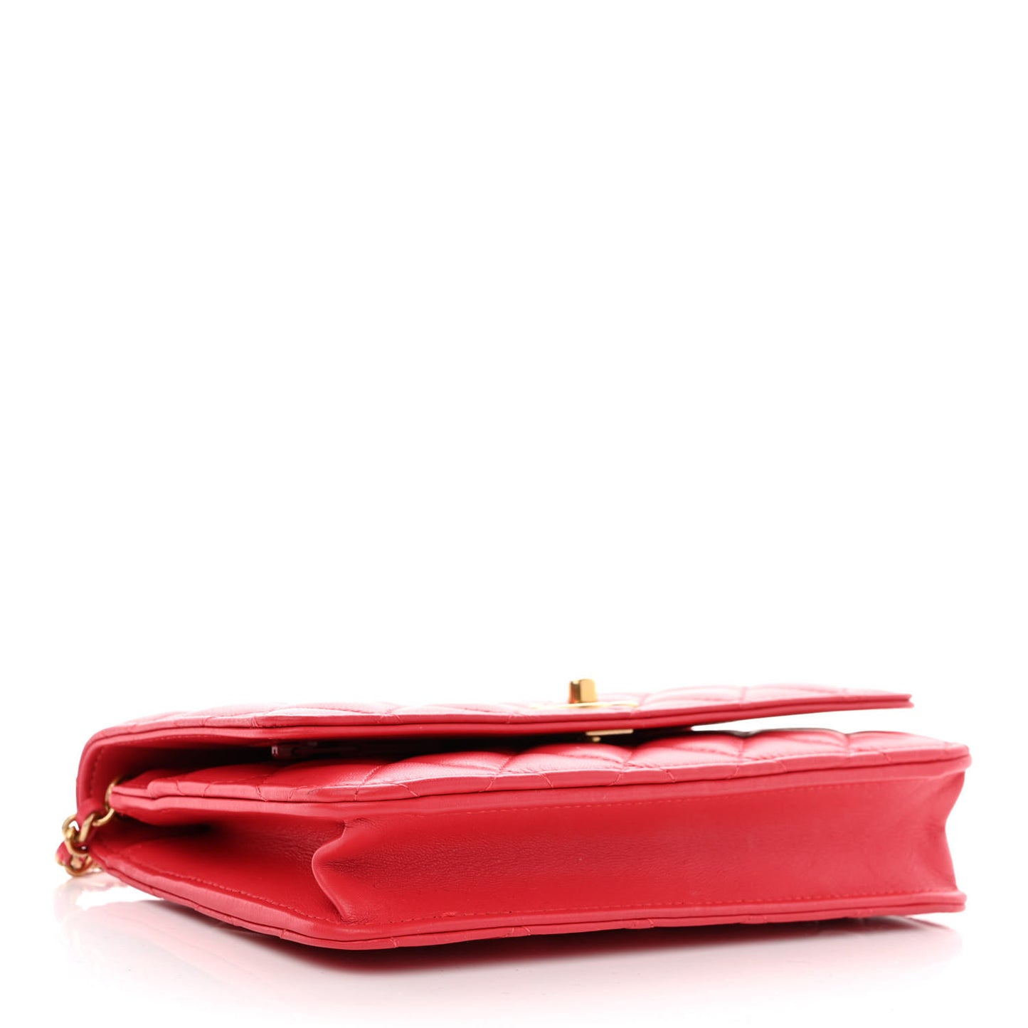 Lambskin Quilted CC Pearl Crush Wallet on Chain WOC Red