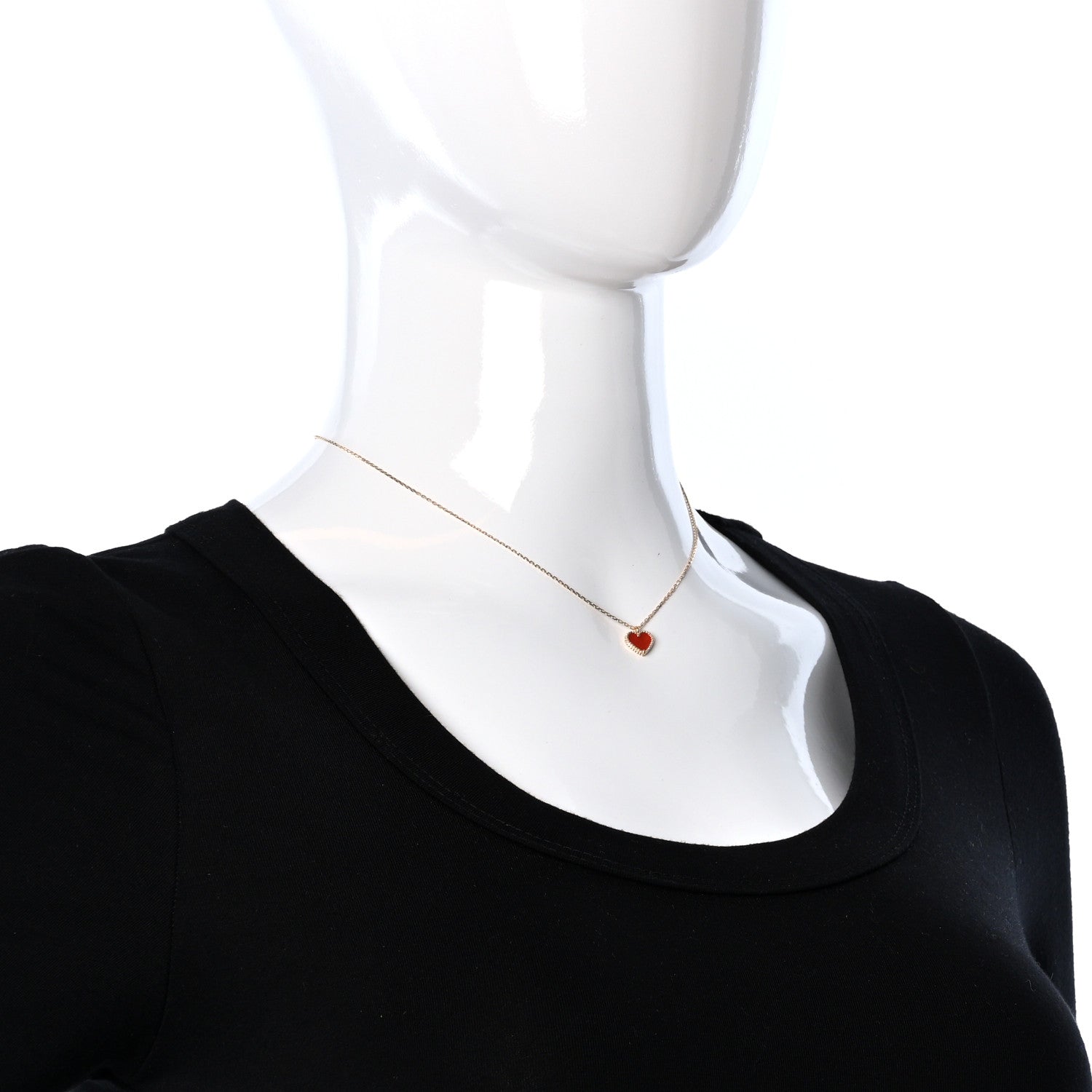 Van Cleef & Arpels 18K Rose Gold Carnelian Sweet Alhambra Heart Pendant Necklace 3 of 5