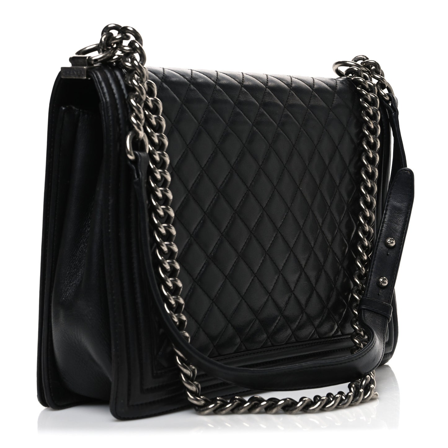 Lambskin Quilted Large Boy Flap Black