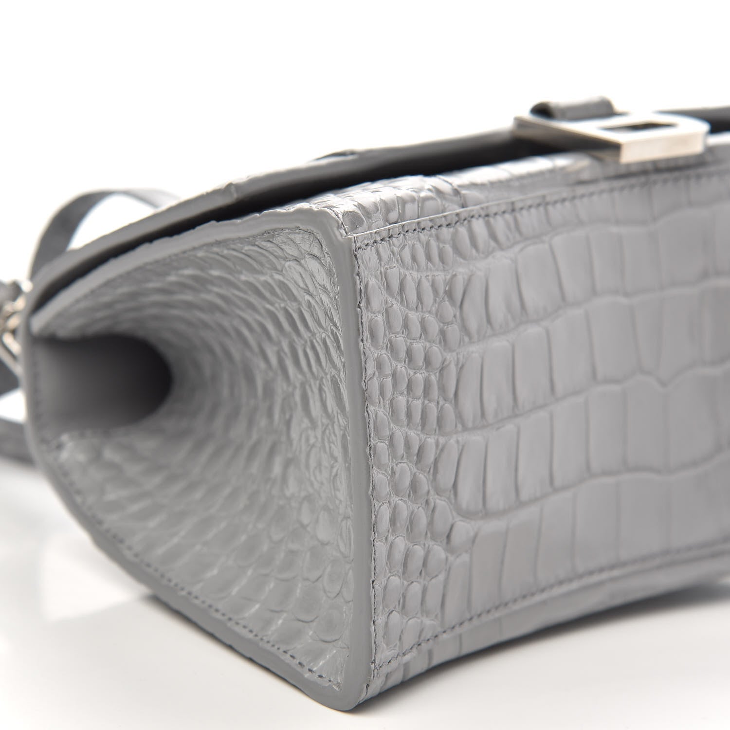 Balenciaga Shiny Calfskin Crocodile Embossed Small Hourglass Top Handle Bag Balenciaga Grey 9 of 10