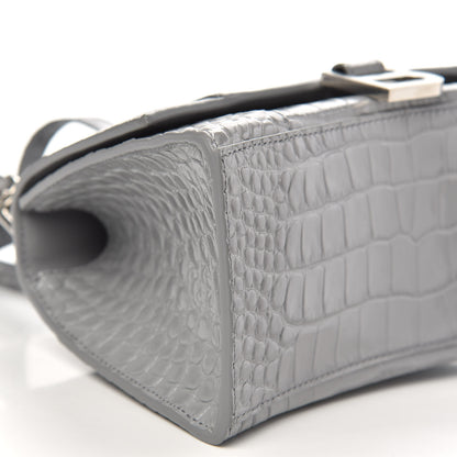 Balenciaga Shiny Calfskin Crocodile Embossed Small Hourglass Top Handle Bag Balenciaga Grey 9 of 10
