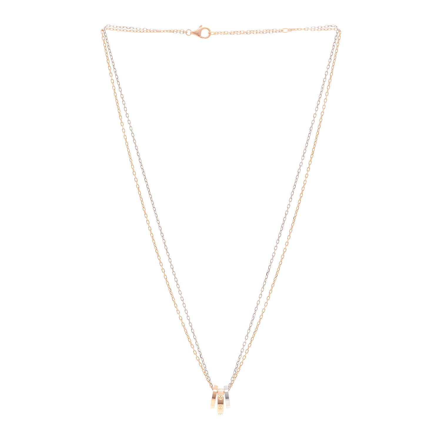 Cartier 18K White Pink Gold Diamond Three Ring LOVE Pendant Necklace 3 of 4