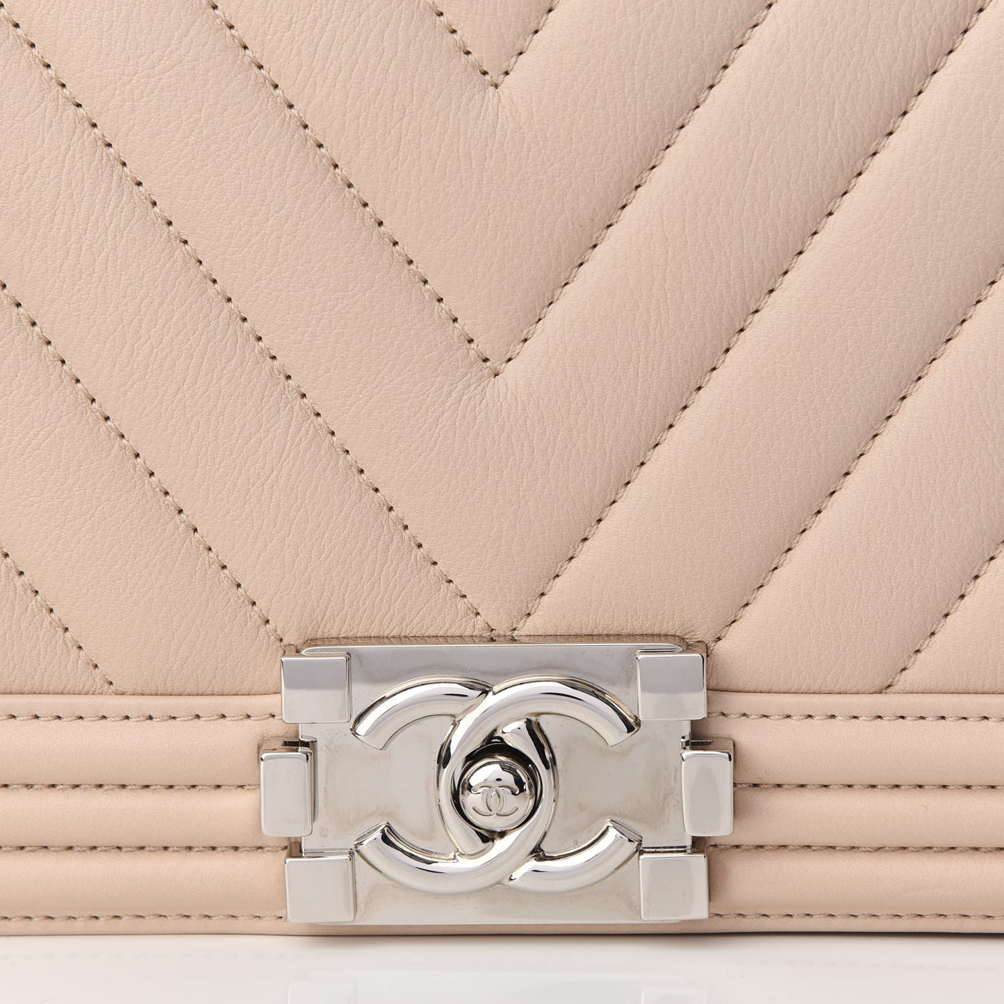 Calfskin Chevron Quilted Boy Convertible Clutch Flap Beige