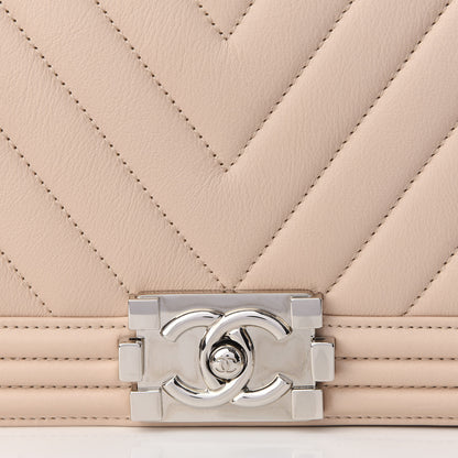 Chanel Calfskin Chevron Quilted Boy Convertible Clutch Flap Beige 8 of 8