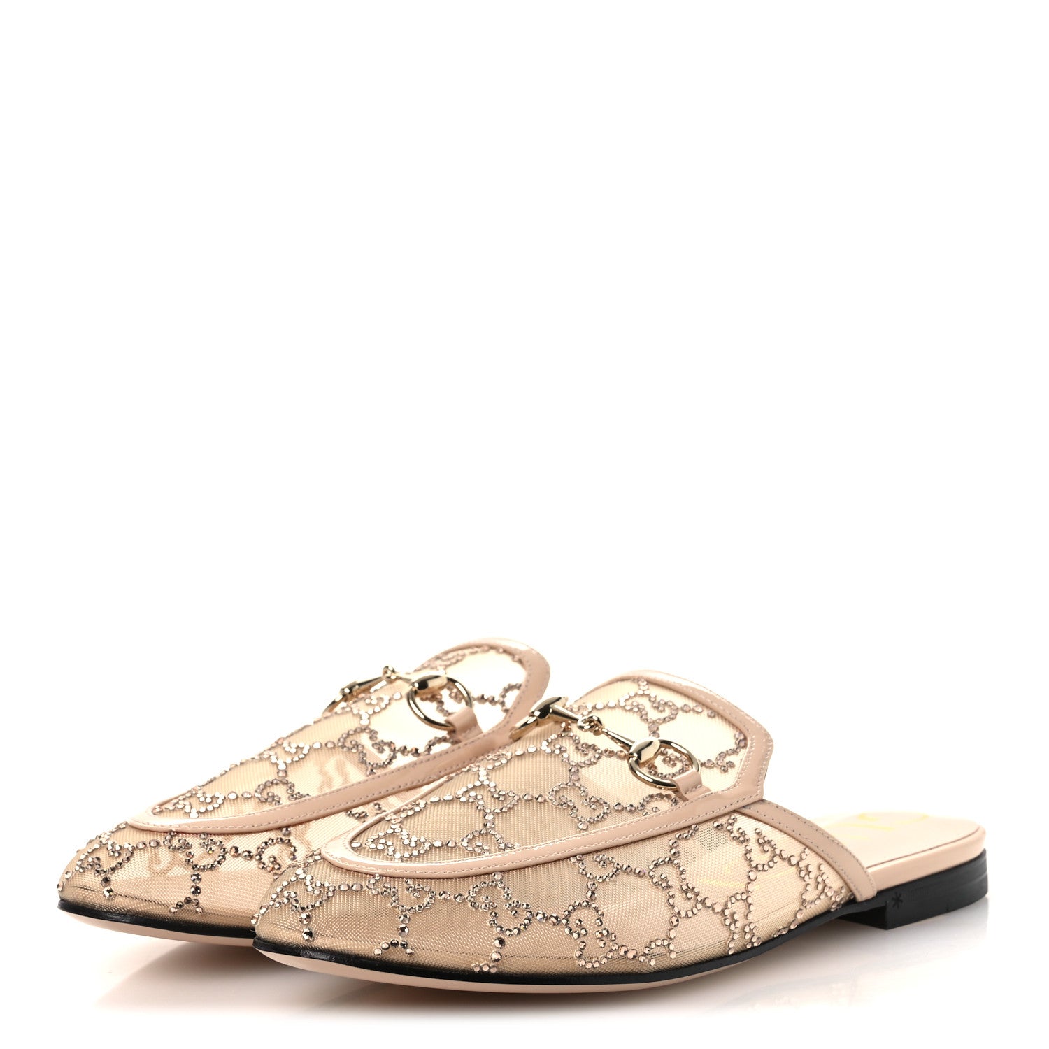 Gucci Patent Mesh Crystal GG Monogram Womens Princetown Slippers 37.5 Ivory 4 of 11