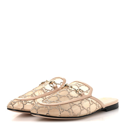 Gucci Patent Mesh Crystal GG Monogram Womens Princetown Slippers 37.5 Ivory 4 of 11