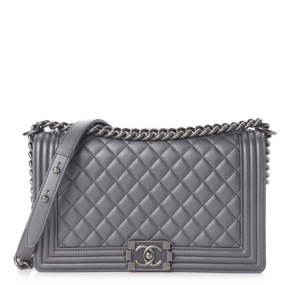 Chanel Metallic Calfskin Quilted New Medium Boy Flap Grey 1 of 12