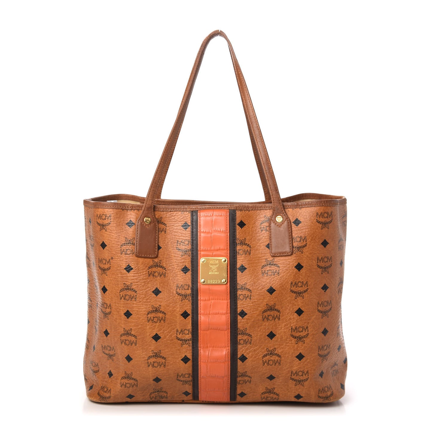 Visetos Crocodile Embossed Medium Liz Shopper Tote Cognac