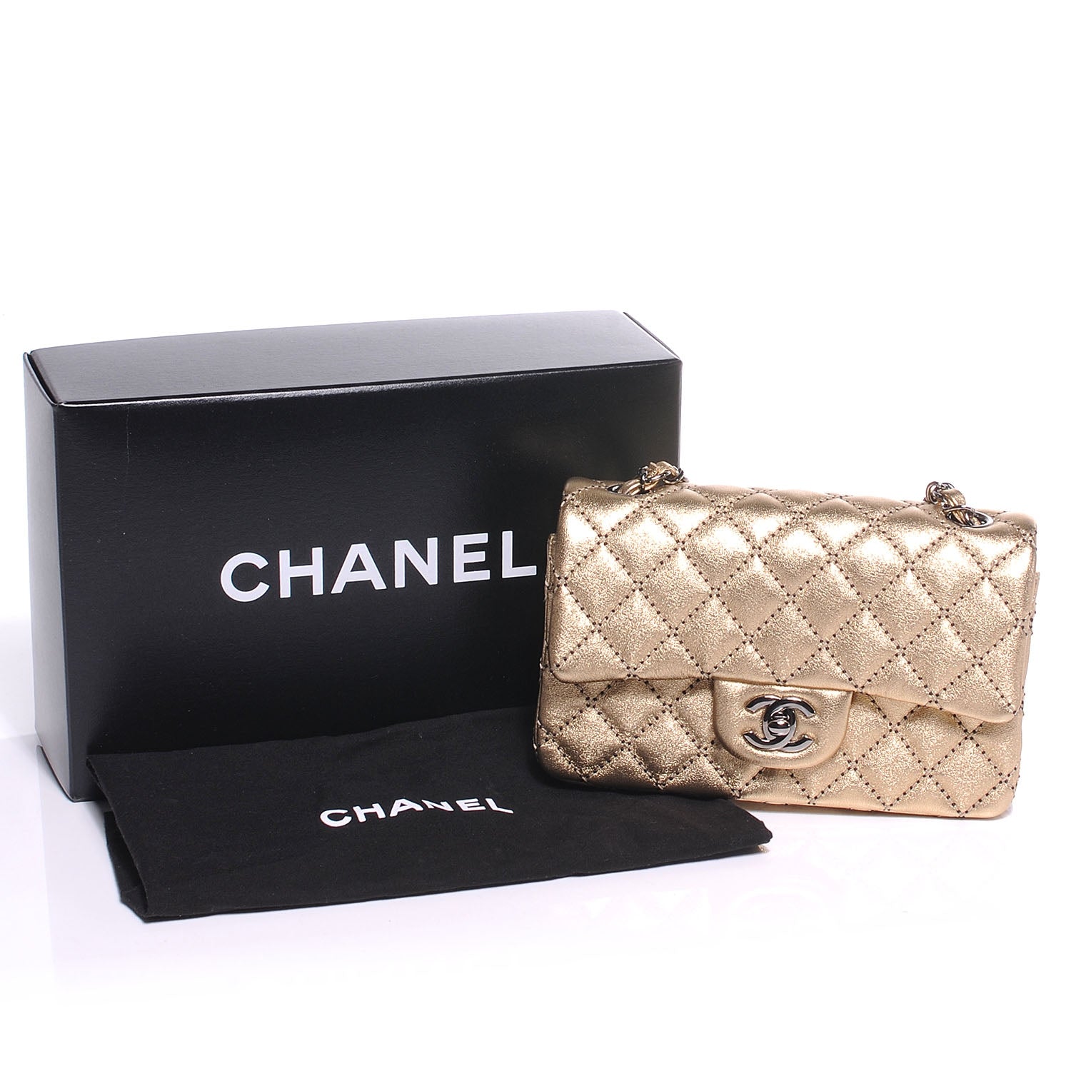 Chanel Metallic Washed Lambskin Quilted New Mini Flap Dark Gold Black 5 of 8