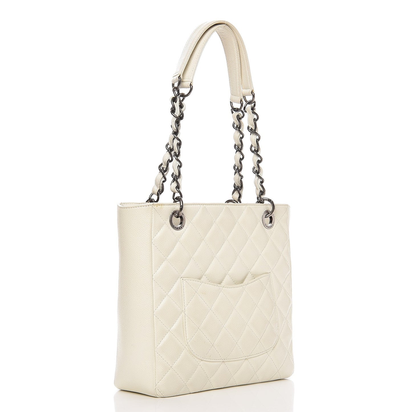 Caviar Quilted Petit Shopping Tote PST White