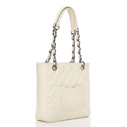 Chanel Caviar Quilted Petit Shopping Tote PST White 3 of 20