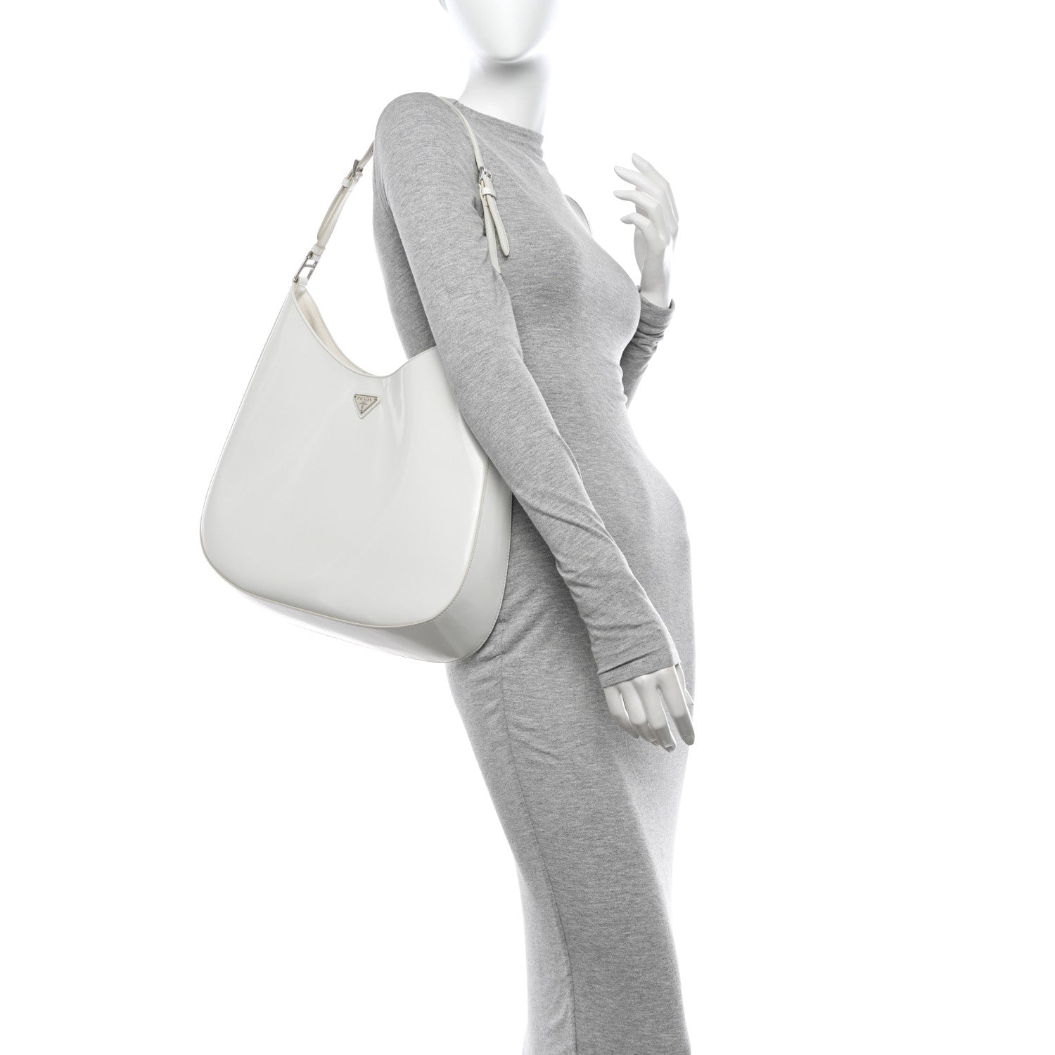 Prada Spazzolato Maxi Cleo Adjustable Strap Shoulder Bag White 2 of 12