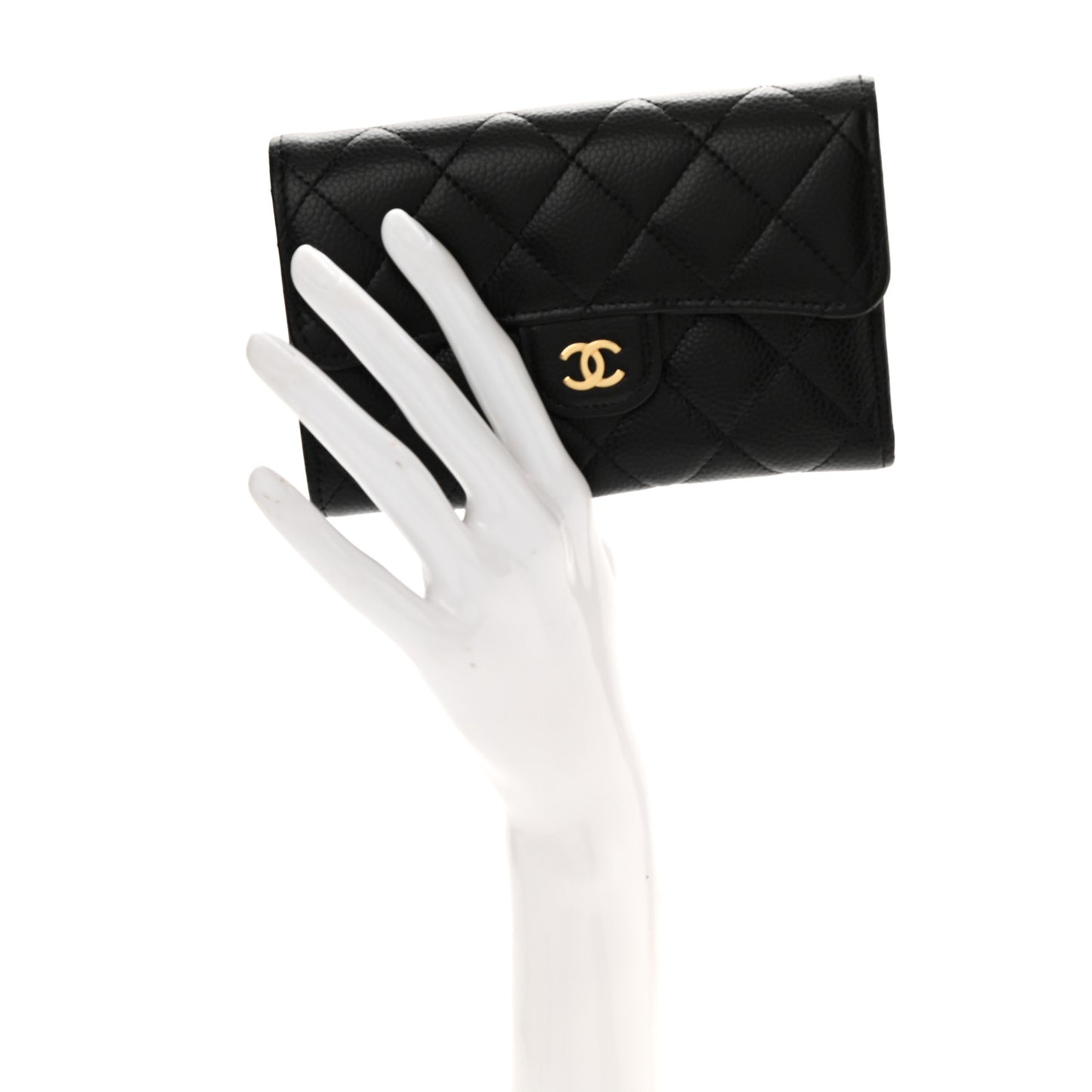 Caviar Quilted Medium Flap Wallet Black