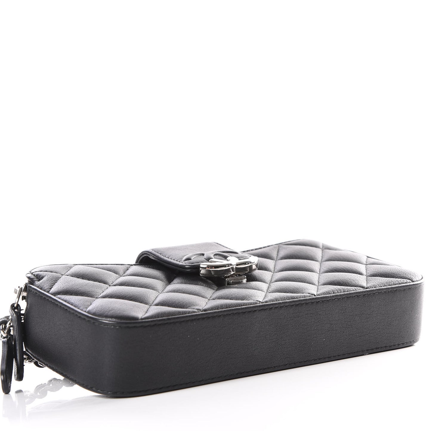 Lambskin Quilted CC Box Clutch With Chain Black
