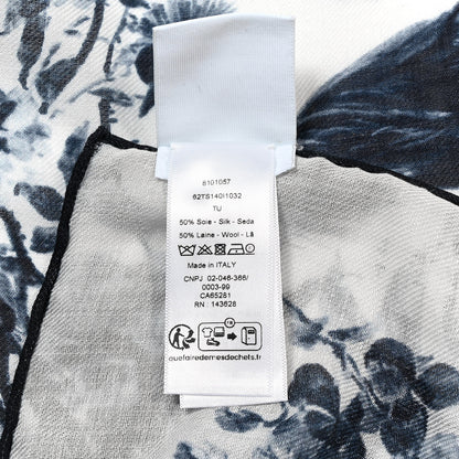 Christian Dior Wool Silk Toile De Jouy  Floral Garden Shawl 140 White Navy Blue 3 of 3