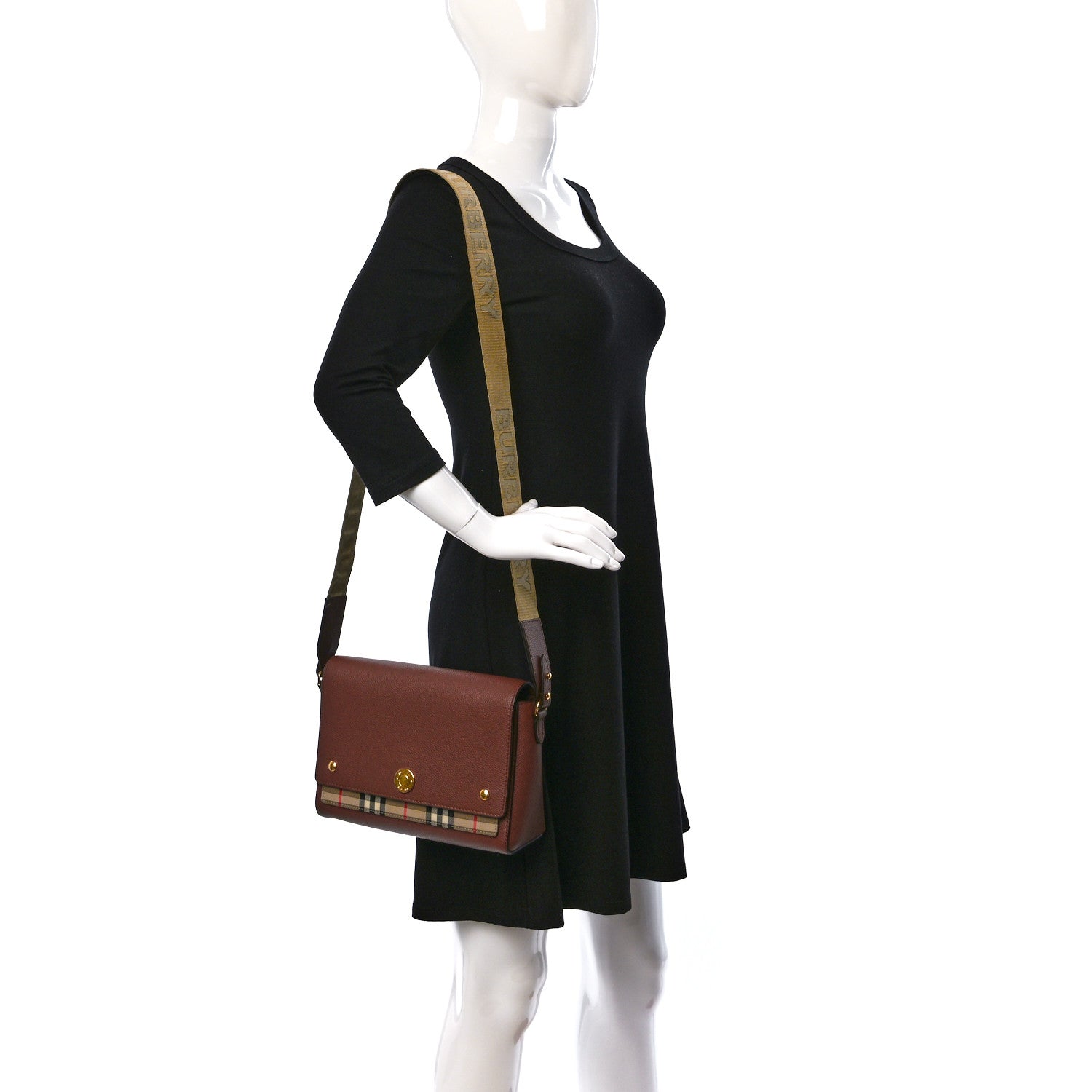 Burberry Calfskin Vintage Check Note Crossbody Bag Tan 2 of 7
