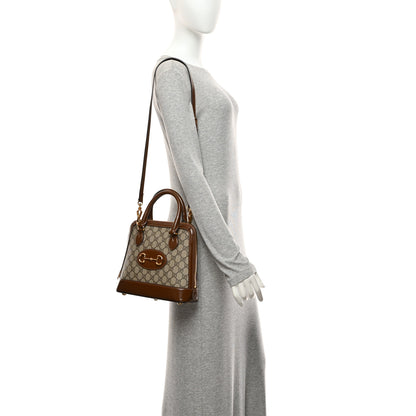 Gucci GG Supreme Monogram Azalea Calfskin Small Horsebit 1955 Top Handle Bag Beige Ebony Brown Sugar 2 of 11