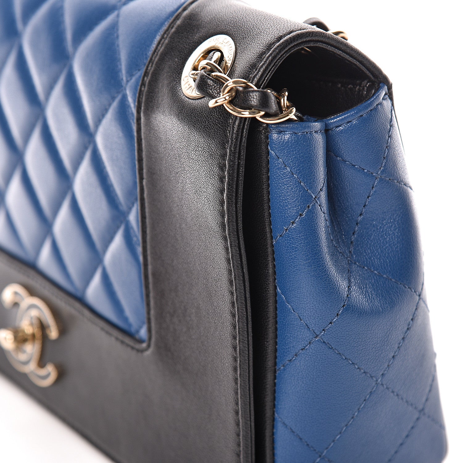 Chanel Sheepskin Quilted Vintage Mademoiselle Flap Blue Black 14 of 19