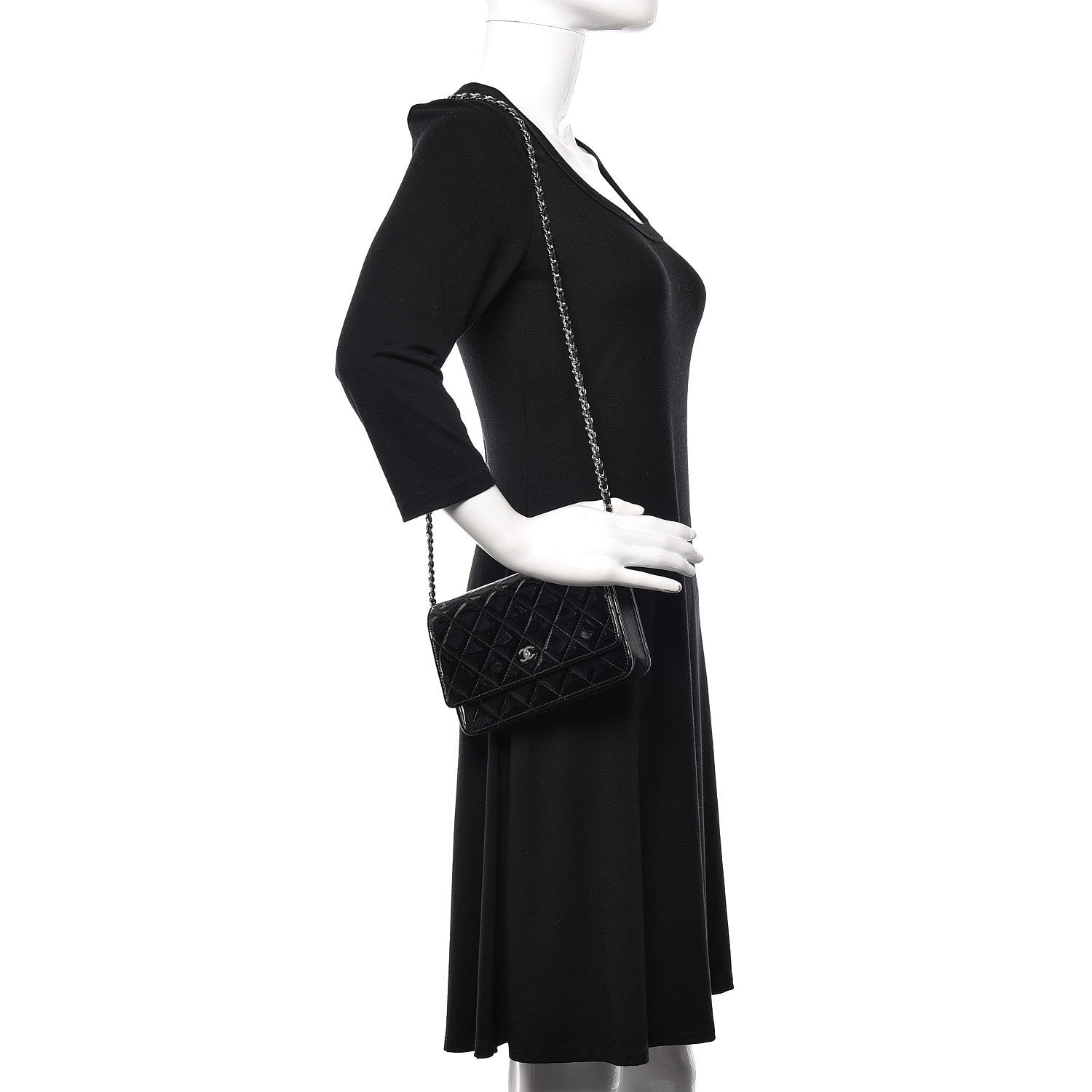 Chanel Patent Quilted Wallet On Chain WOC Black 2 of 12