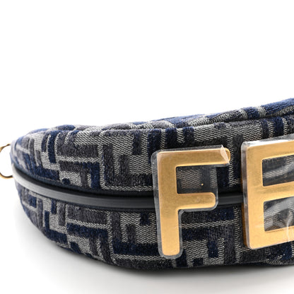 Fendi Chenille Vitello Grace FF 1974 Small Fendigraphy Hobo Bag Blue 9 of 11