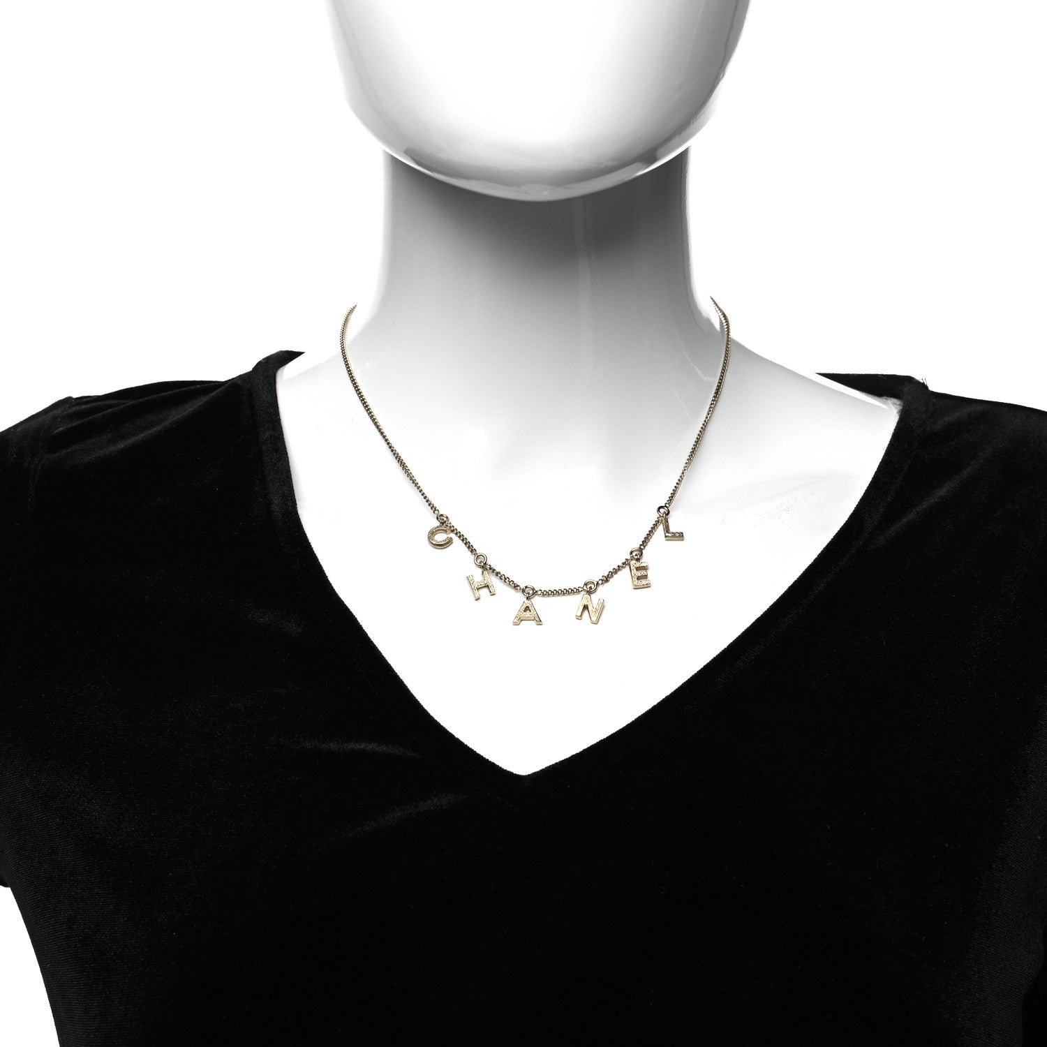 Chanel Crystal Logo Necklace Light Gold 2 of 5