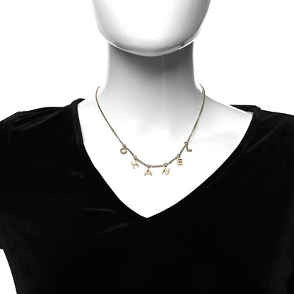 Chanel Crystal Logo Necklace Light Gold 2 of 5