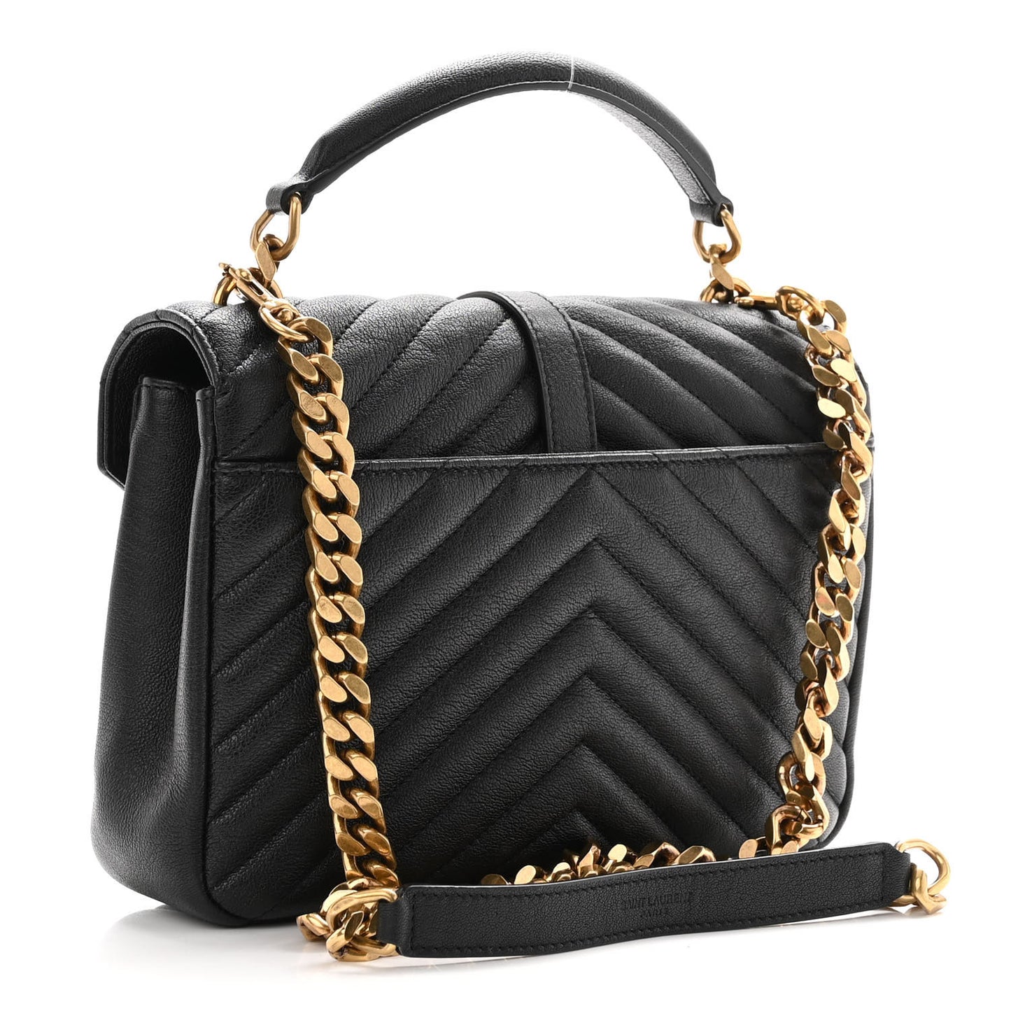 Sheepskin Matelasse Chevron Monogram Medium College Bag Black