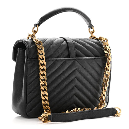 Saint Laurent Sheepskin Matelasse Chevron Monogram Medium College Bag Black 3 of 10