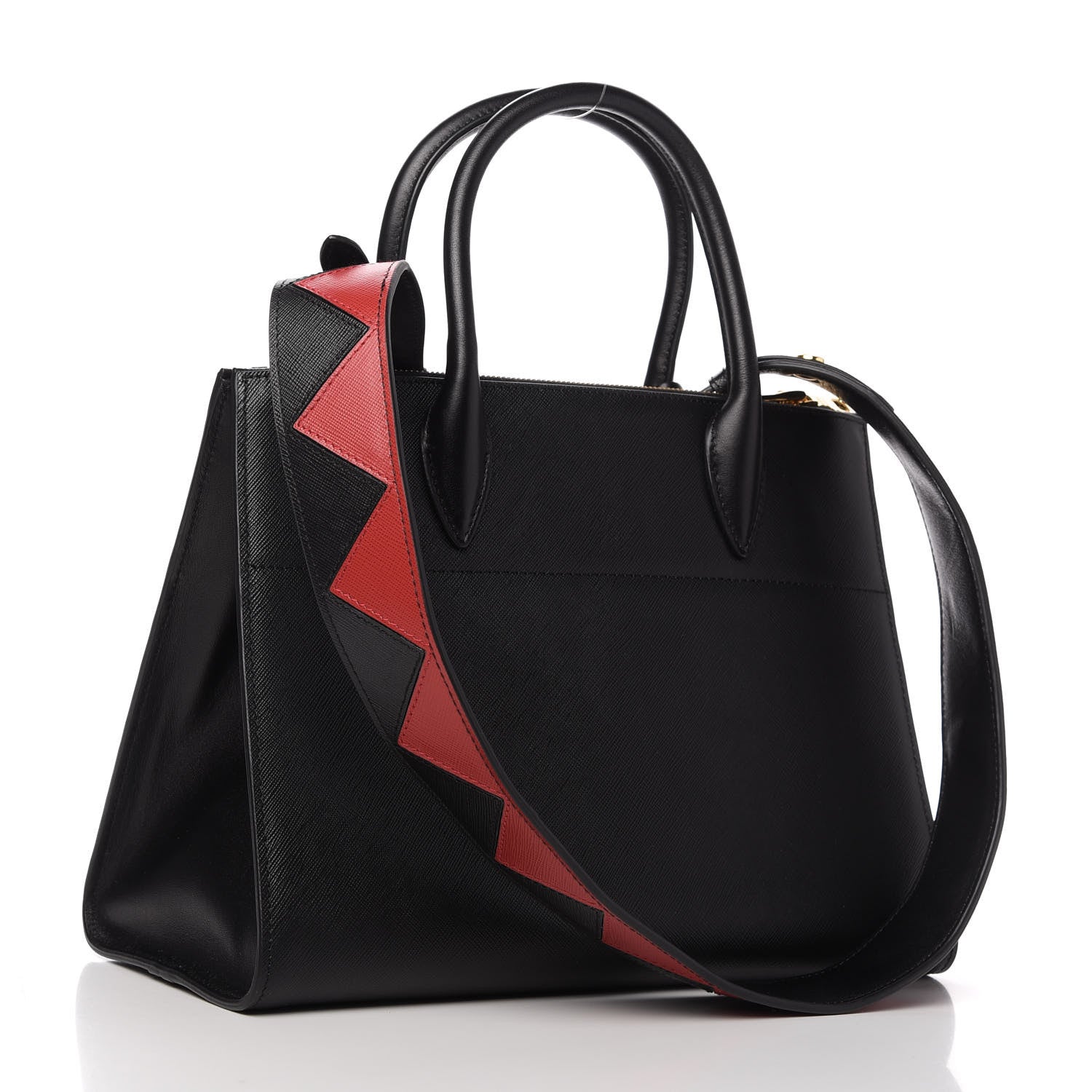 Prada Saffiano City Calfskin Greche Paradigme Bag Black Fuoco 3 of 10