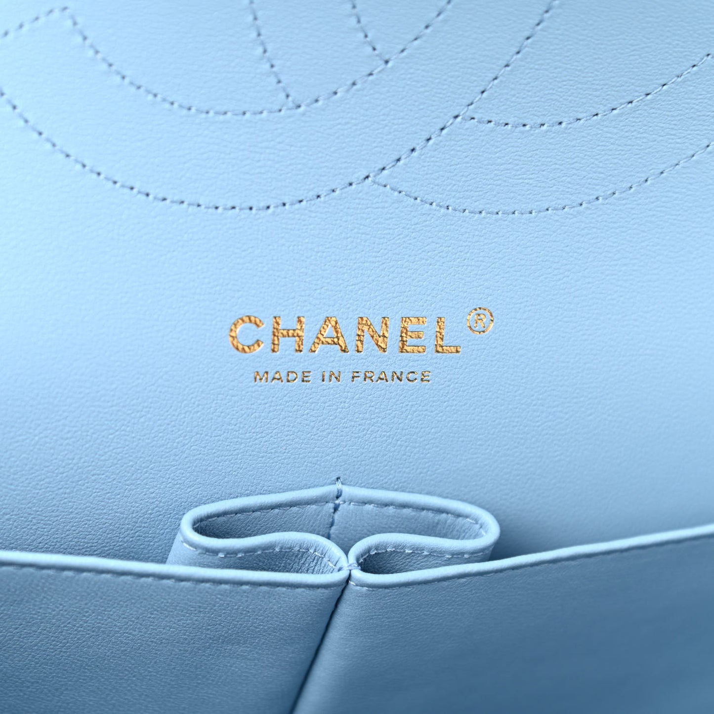 Caviar Quilted Jumbo Double Flap Light Blue