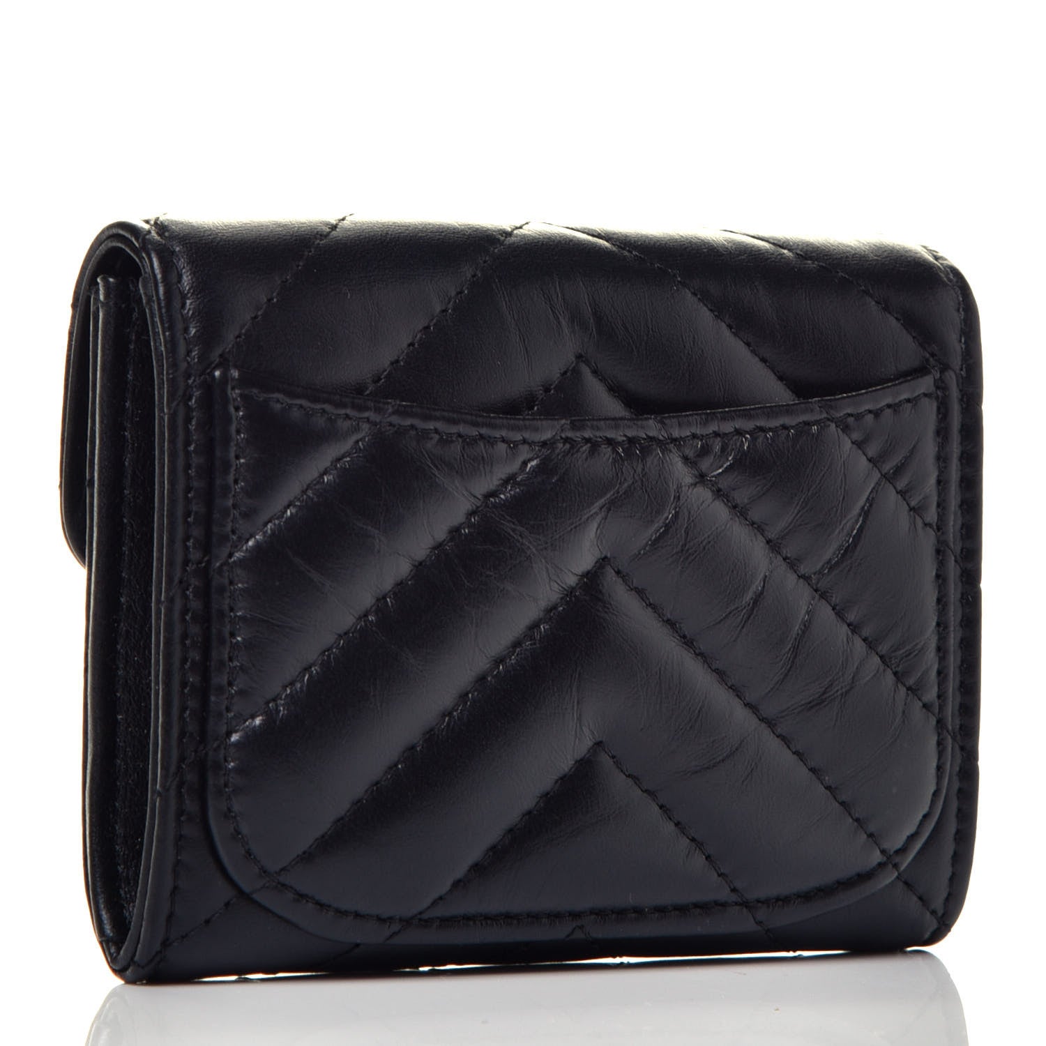 Chanel Aged Calfskin Chevron Quilted Reissue Card Holder Wallet So Black 3 of 7
