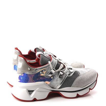 Christian Louboutin Glitter Sunset Red Runner Flat Sneakers 40.5 Silver 4 of 9