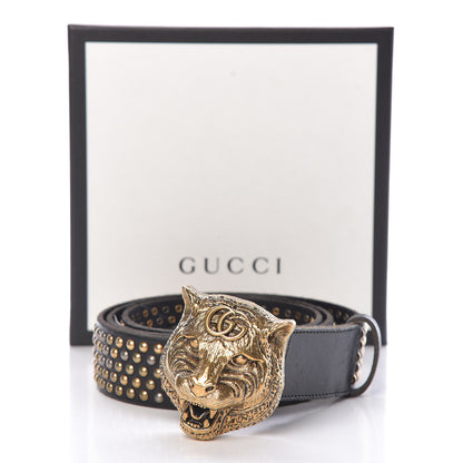 Gucci Calfskin Studded Feline Belt 100 40 Black 10 of 10