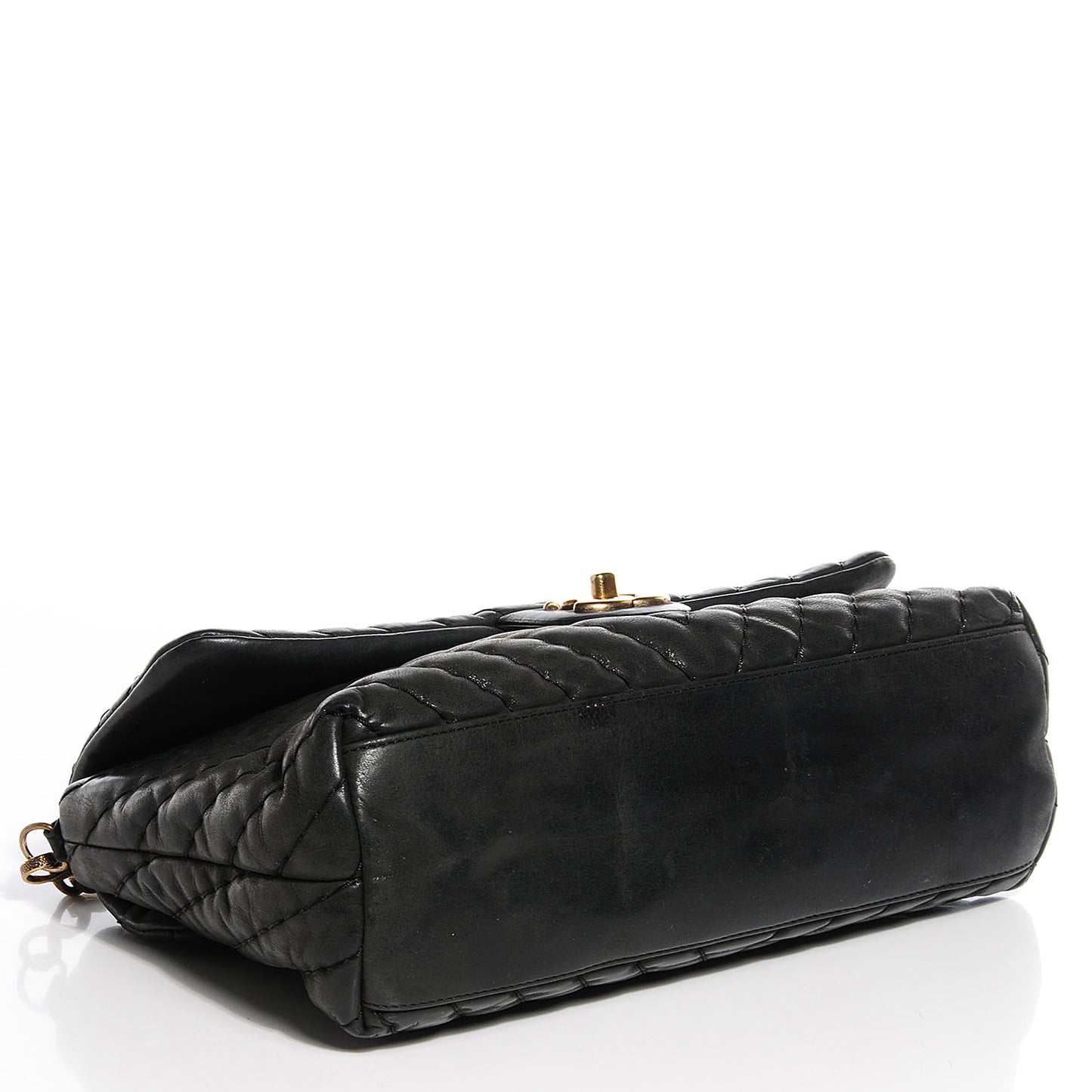 Iridescent Calfskin Surpique Chevron Large Flap Black