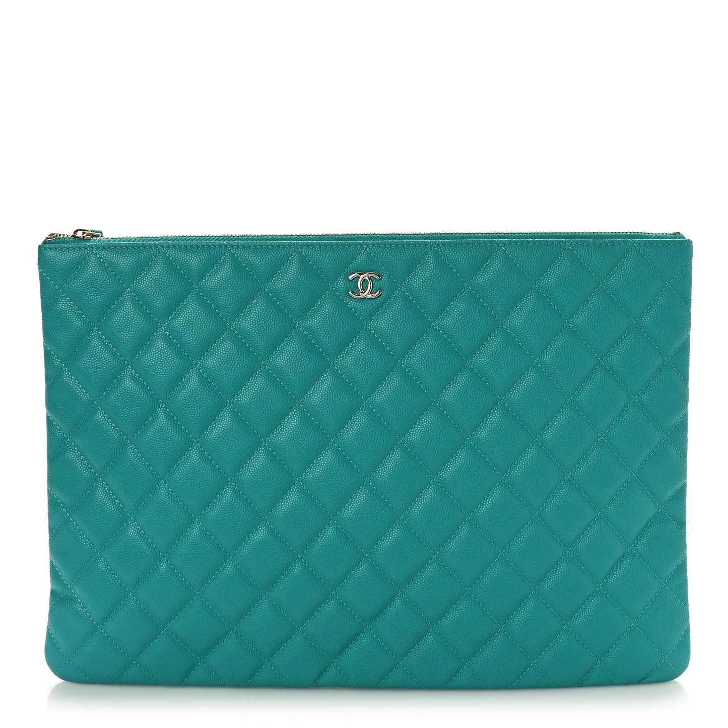 Caviar Quilted Large Cosmetic Case Turquoise