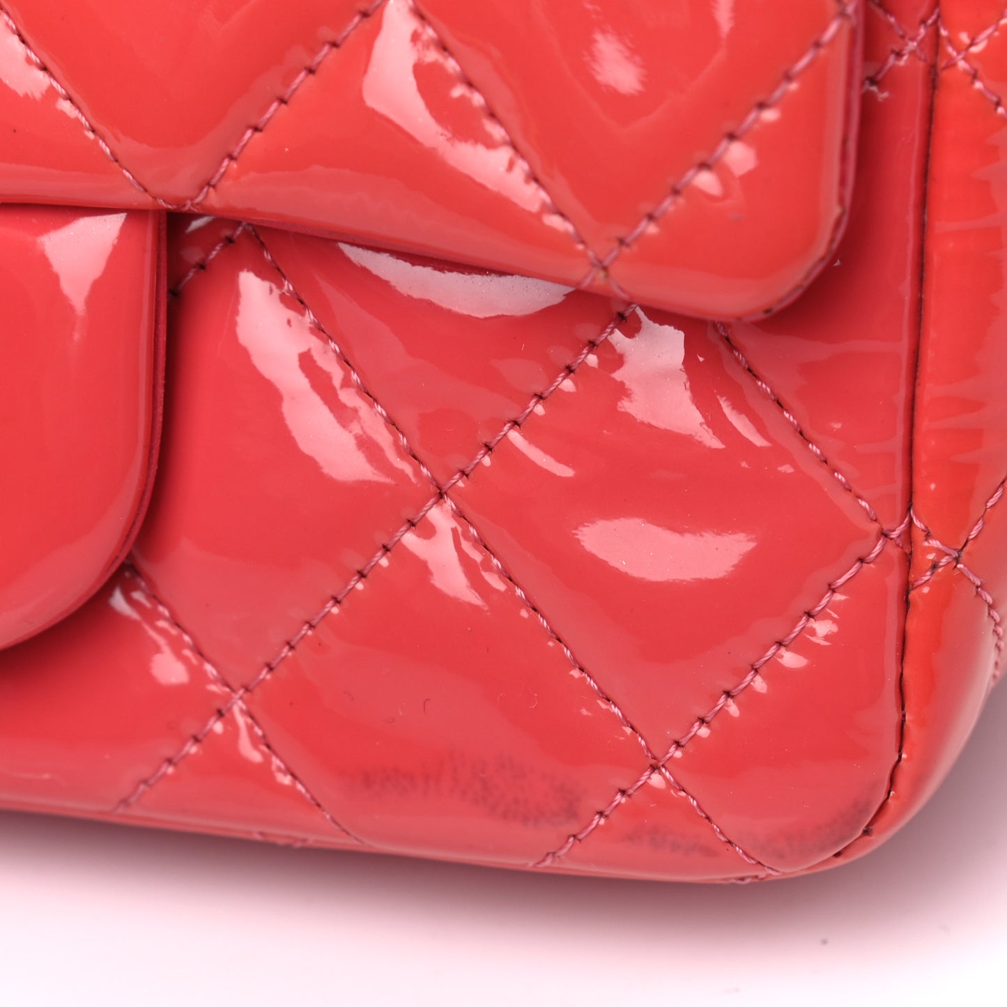 Patent Quilted Mini Square Flap Coral