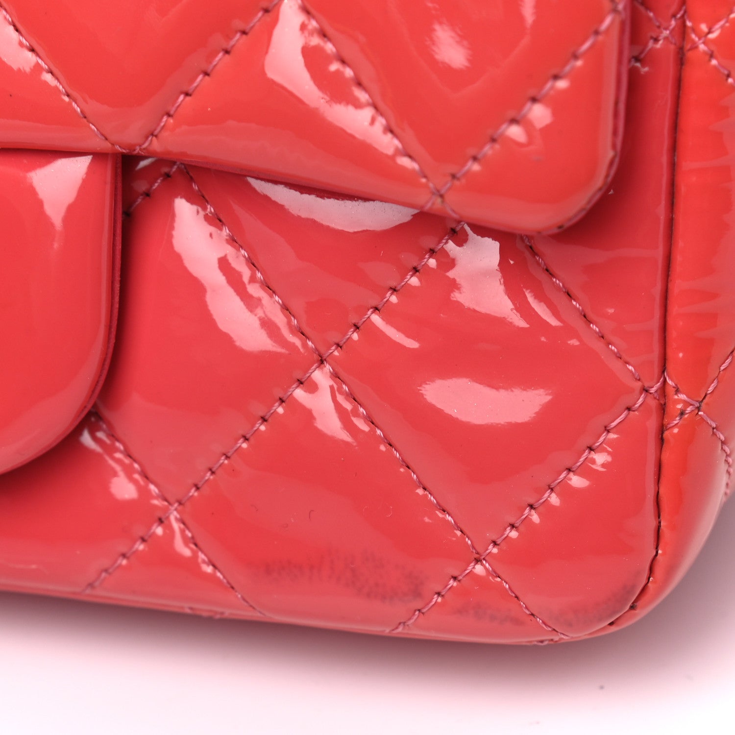 Chanel Patent Quilted Mini Square Flap Coral 7 of 8