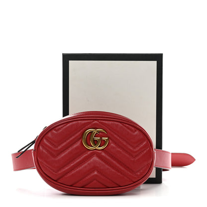 Gucci Calfskin Matelasse GG Marmont Belt Bag 85 34 Hibiscus Red 24 of 25